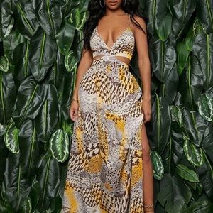 Animal print cross backless dress